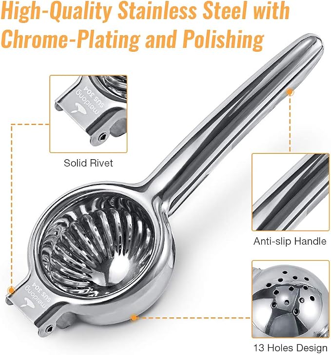 Upgraded Lemon Squeezer Meidong Super Stainless Steel 304 Hand Press Juicer Manual Citrus for Juicing Lemon ＆ Limes, Vegetables (Middle)