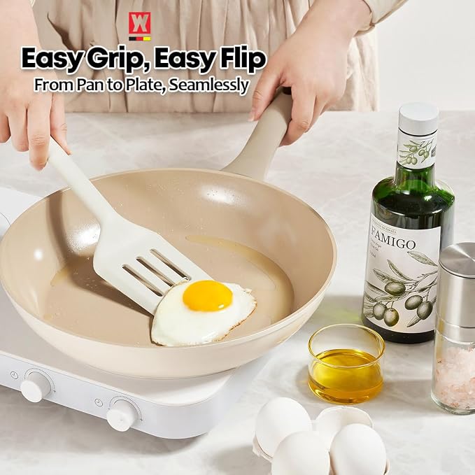 Wagensteiger Light Gray Silicone Slotted Spatula: Cooking Turner with Heat Resistant, Non-stick Cookware Safe, Gentle Head Design, BPA Free (11.81inch x 3.15inch)