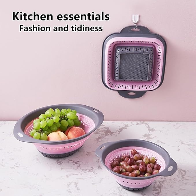 Collapsible Colander and Strainer,Silicone Strainer Colanders & Food Strainers,for Vegetable and Fruit, Kitchen Essentials (3, Blue, 1.3L+2.1L+2.5L)