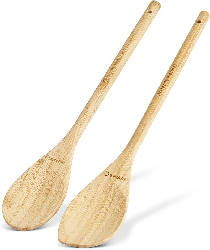 Culinare Naturals C70019 2 Piece Wooden Spoon, Sustainable Bamboo, (L) 310 mm x (W) 60 mm, Kitchen Cooking Spoon Utensils/Tools, Includes 2 x Long Wood Spoons, Not Dishwasher Safe