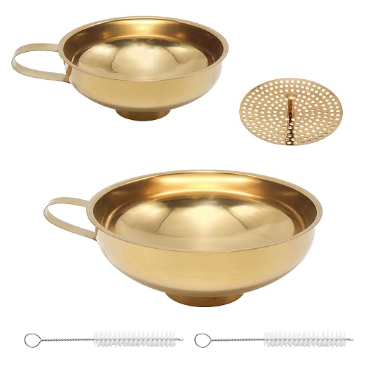 Gold Stainless Steel Canning Funnel Set, Wide Mouth Funnel Large Metal Funnels, Kitchen Use Canning Supplies for Transferring Liquid Power Jam Grains Dry Wet Ingredients