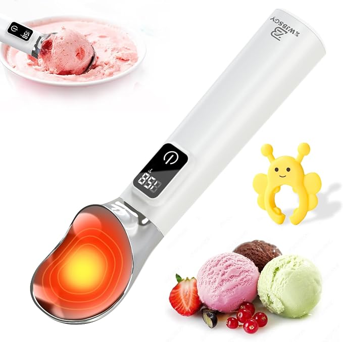 Rechargeable Heated Ice Cream Scoop, LED Display Real-Time Temperature & Battery, 5000mAh Electric Ice Cream Scoop, 158°F Fast Heating IP67 Waterproof with Bee Bracket, Ideal for Hard Frozen Desserts