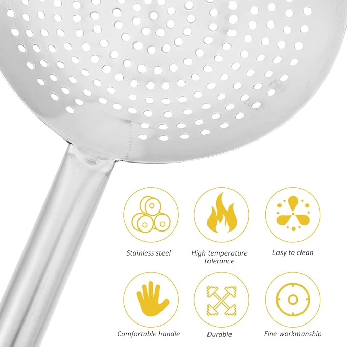 Cabilock 17.12 Inch Thickened Stainless Steel Skimmer Spoon Fine Mesh Wire Oil Strainer Multi-Functional Kitchen Gadget for Frying Boiling Draining Vegetables Seafood Pasta
