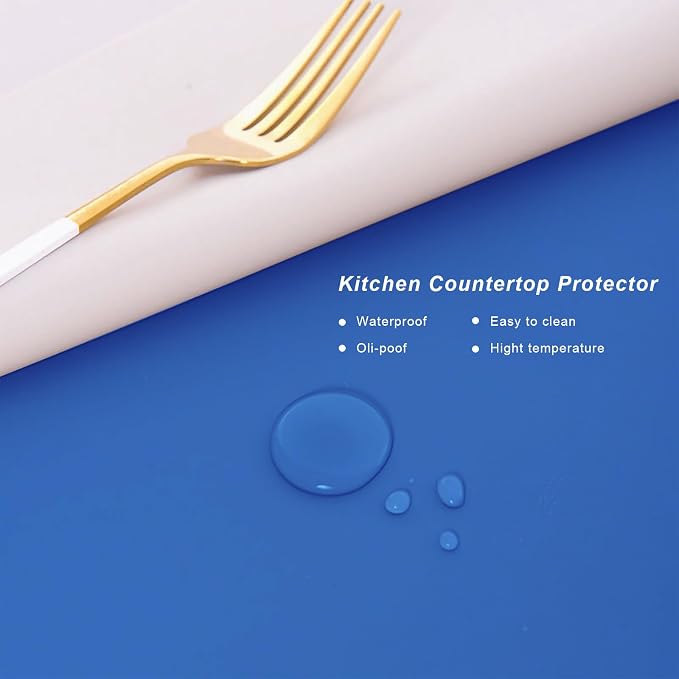 Silicone Placemats, Food-Grade Non-Slip Waterproof, Dining, Stain Resistant, Countertop Protector, Kitchen Counter Mat, Heat Resistant, Baking mat Dishwasher Safe (Blue, 1)