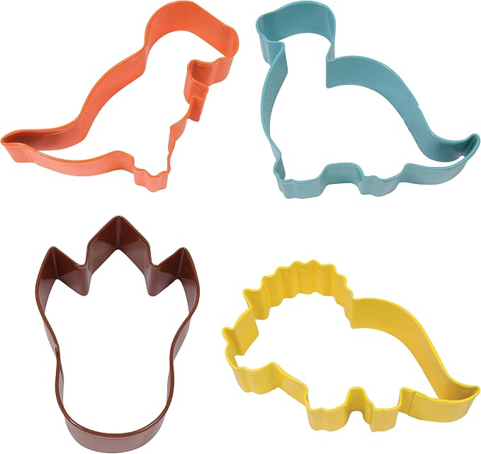 R&M International Baby Dinosaur Cookie Cutters, Brontosaurus, Triceratops, T-Rex, and Footprint, 4-Piece Set