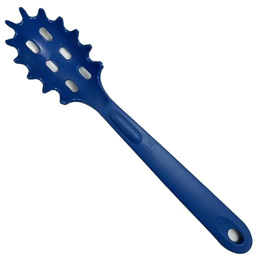 Rite-Size 8 oz. Spaghetti Pasta Spoon Server, Copolymer Plastic Heat Resistant Professional Cooking Tool, Blue