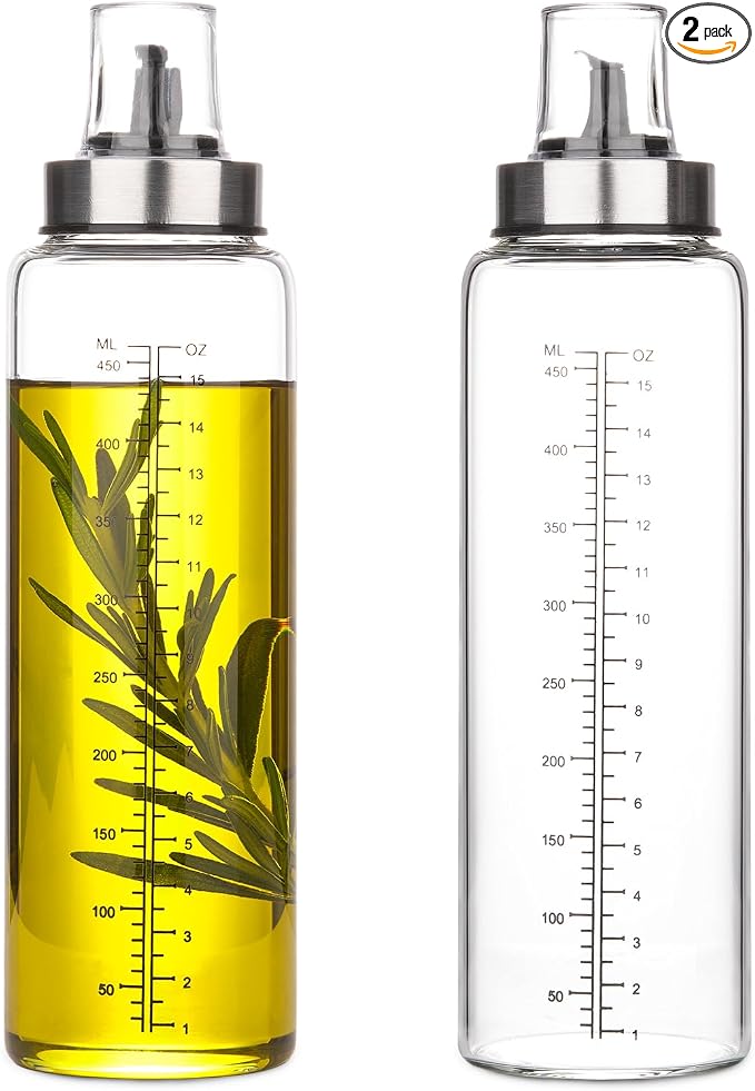 hotder Oil Bottles, Olive Oil Dispenser, Oil Dispenser Bottles, Oil Dispenser, Oil Dispenser Bottle for Kitchen, Glass Oil Bottle 500ml, Easy Refill & Cleaning Non-Drip Spout (500ML 2pcs)