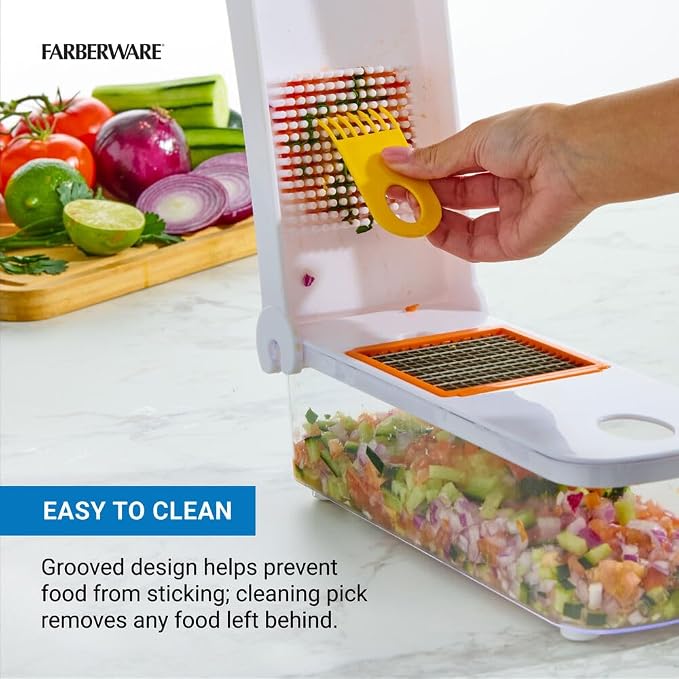Farberware Professional Large Vegetable Chopper with 3 Interchangeable Blades - Manual Onion Chopper, Food Dicer for Potatoes, Tomatoes, Peppers, Garlic - Stainless Steel, Dishwasher Safe