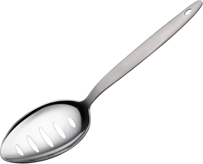 Kunz Spoon Slotted | 9 Inch Horizontal Slot Chef Spoon for Fast Draining, Solid Slotted Spoons, Stainless Steel, Easy to Clean, Plating & Cooking