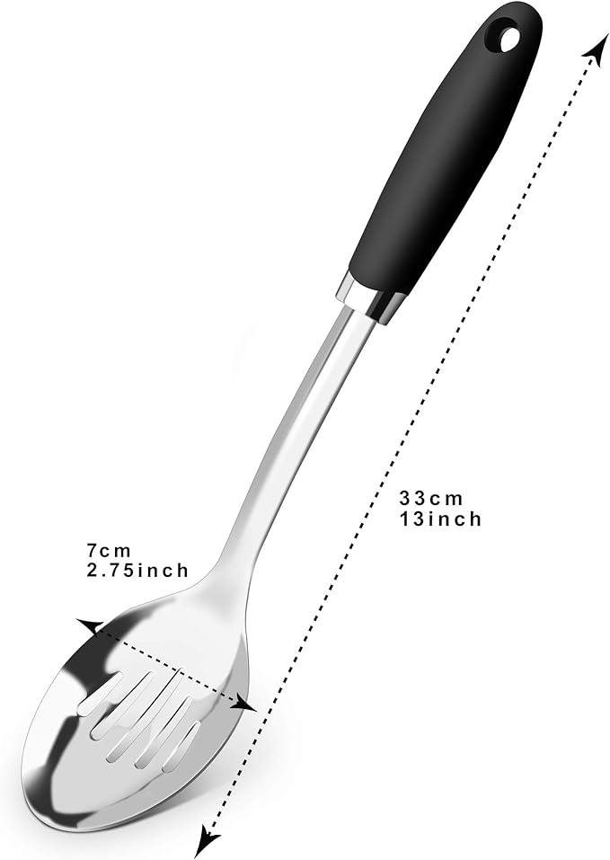 Stainless Steel Cooking Spoon, Solid Serving Spoon and Basting Spoon with Ergonomic Handle for Stirring, Mixing, Serving and Sauces, Dishwasher Safe