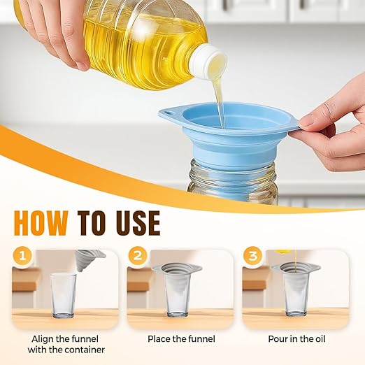 Kitchen Funnel Set 3 Pack, 2025 New Funnels for Kitchen Use Filling Bottles, Silicone Collapsible Funnel, Small Funnels for Filling Small Bottles, for Water Bottle Liquid Transfer (3PCS)