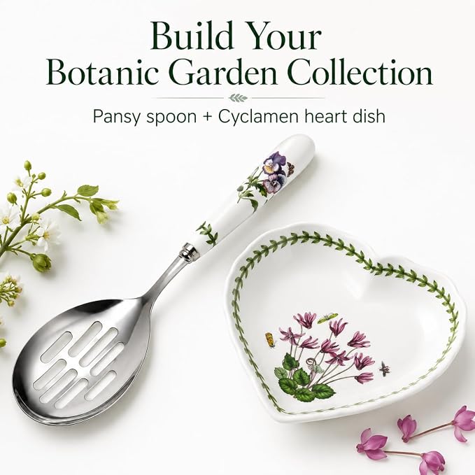 Portmeirion Botanic Garden Slotted Spoon | Slotted Spoon for Serving & Draining, Ideal for Pasta, Vegetables, & Serving, Porcelain & Stainless Steel Construction