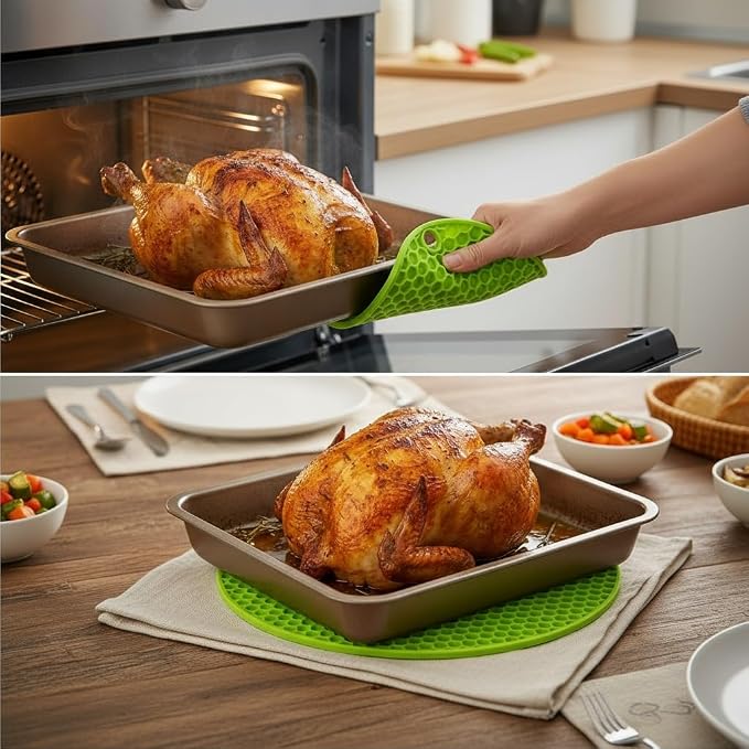 6-Pack Silicone Trivet Mats, Heat Resistant Hot Pads, Dishwasher Safe Kitchen Mats, BPA-Free Pot Holders for Table, Countertop, Stove, Honeycomb Design (Green, 7” Square/Round)