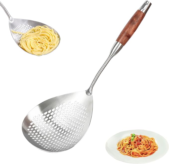 KAYCROWN Skimmer Slotted Spoon, 16.8 Inch 304 Stainless Steel Skimmer Ladle Spoon Spider Strainer for Cooking and Frying, Pasta Strainer Frying Spoon for Kitchen