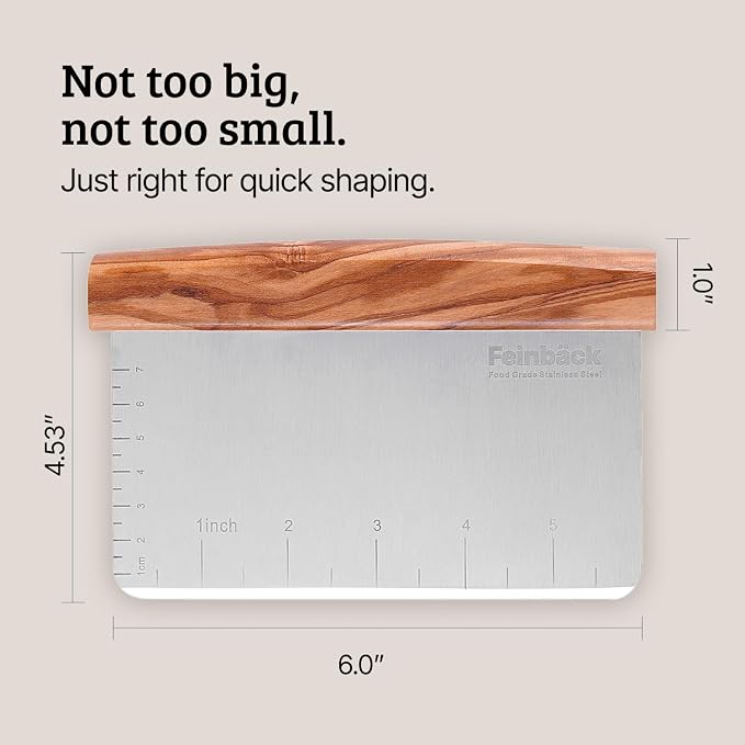 Olive Wood 3"x 6" Bench Scraper for Bread, Stainless Steel Kitchen Utensils Dough Scraper Rounded Corners | Gifts for Sourdough Bakers | Bread Baking Supplies | Vegetable Chopper Pizza Cutter