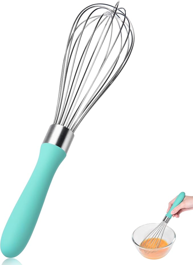 18/8 Stainless Steel Balloon Whisk for Cooking (Medium, Aqua Sky) | Heavy Duty Metal Kitchen Wire Whisker Wisking Tool Egg Beater Hand Mixer for Mixing Baking Beating Stirring Sauce Flour