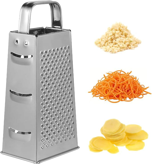 MAGICLULU 8-Inch Box Cheese Grater with Handle - Heavy Duty Stainless Steel 4-Sided Vegetable Slicer, Shredder & Zester, Potato & Citrus - Multipurpose Manual Kitchen Food Tool