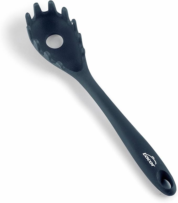 Lacor - 64470 - Grey Spaghetti Server, Pasta Spoon, Silicone, Kitchen Utensils, Ergonomic Handle, Non-Stick Coating, high Temperature Resistant, Dishwasher Safe, Length 27 cm