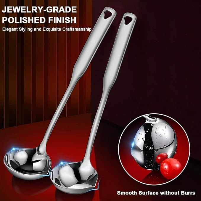 KAYCROWN Stainless Steel Ladle, Soup Ladle with Pour Spout, 11.8 Inches, Cooking Ladle for Serving Soups, Gravy and More, Integral Forming, Rustproof, Heat Resistance (1Pc)