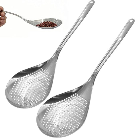 Jiozermi 2 Pcs Stainless Steel Skimmer Slotted Spoon, Pasta Spider Strainer Ladle, Durable 304 Stainless Steel Frying Strainer Spoon for Frying, Cooking, Noodles, Pasta, and Vegetables