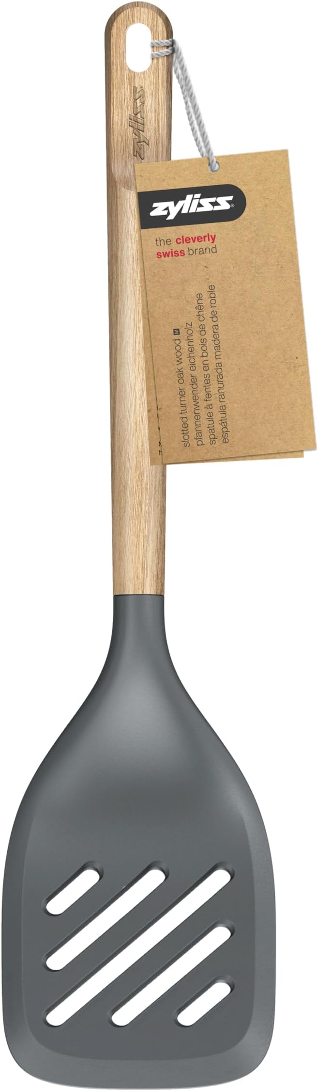 Zyliss Slotted Turner Oak Wood – Durable Kitchen Turner with Heat-Resistant Head, Non-Stick Safe Design, FSC Oak Handle, Slotted for Draining Oil and Lifting Food, Ideal for Frying and Serving 13.4"