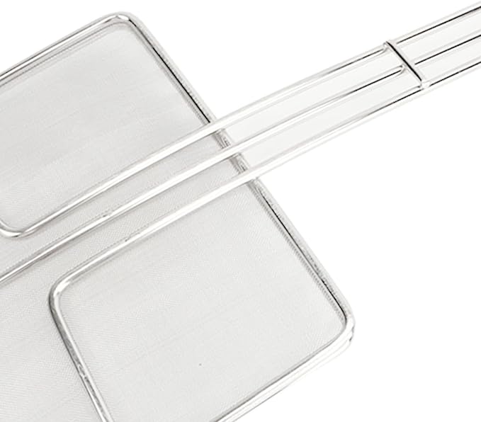 Square Strainer Skimmer, Stainless Steel Square Fryer Skimmer Ladle with Long Handle and Hanging Hook for Kitchen Deep Fryer, Pasta, Noodle(Fine mesh)