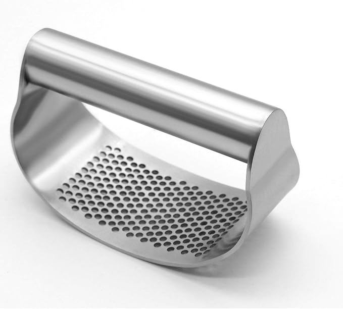 Kitchen Garlic Press Mincer, Stainless Steel Crusher Easy Squeeze Manual Honeycomb Peeler Set with Handy Clean Brush and Roller Peeler