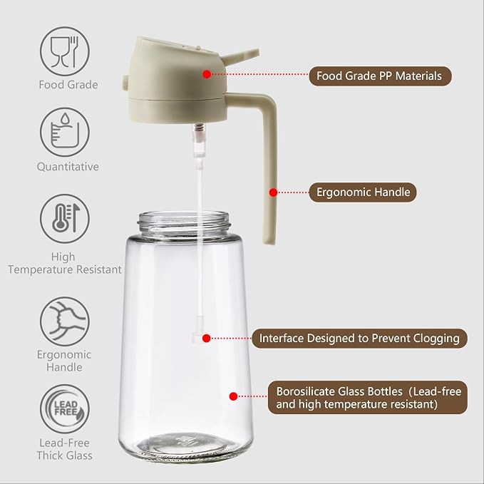 SWEET VIEW Oil Sprayer for Cooking, 16oz/470ml Glass Oil Dispenser/Pour Bottle, Kitchen Accessories, Kitchen Gadgets for Air Fryer, Salad, BBQ, with Stickers (White)