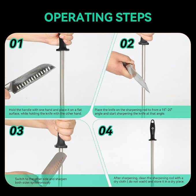 Kota Japan 12 in. Diamond Carbon Steel Professional Knife Sharpener Rod | Kitchen, Home or Hunting | Master Chef, Hunter or Home Gourmet Blade Sharpening Rod or Stick