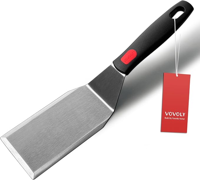 Professional Metal Spatula for Cast Iron Skillets and Flat Top Grills, Full Tang Silicone Handle,Thickened Stainless Steel Blade, Smash Burger Spatula Turner for Flipper, Cooking, BBQ, 5 x 2.75 Inch