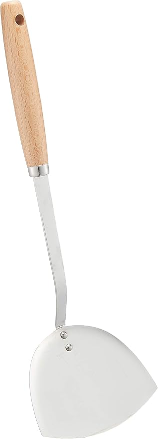 Endoshoji BOL6801 Professional Olive, Wok Spatula, Stainless Steel, Natural Wood, Made in Japan