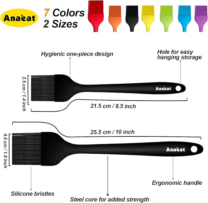 Anaeat 6", 8", 10" Professional Stainless Steel Icing Spatulas Set of 3 & Anaeat 2 Pack Heat Resistant Silicone Basting Pastry Brushes