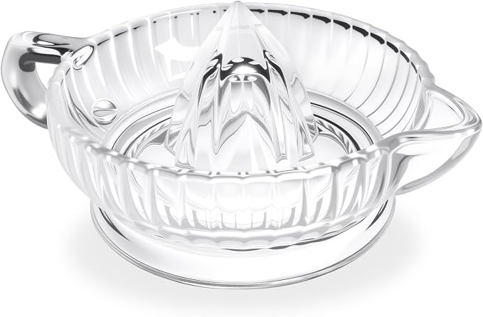 Manual Glass Lemon Squeezer Citrus Juicer for Fresh Juice Cooking Cocktails | Orange Lime Juicer Heavyweight Glass With Handle And Pour Spout, Dishwasher Safe