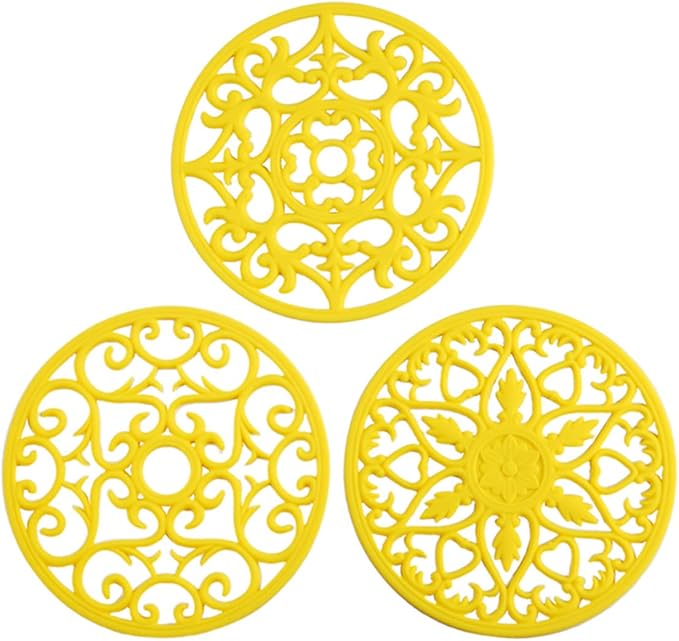 Colinda Silicone Trivet for Hot Dishes, Hot Pot and Pads - Protect Countertop from Hot Pot and Pans Coming Out from The Oven or Stove - Non-Slip & Heat Resistant,Yellow,Set of 3