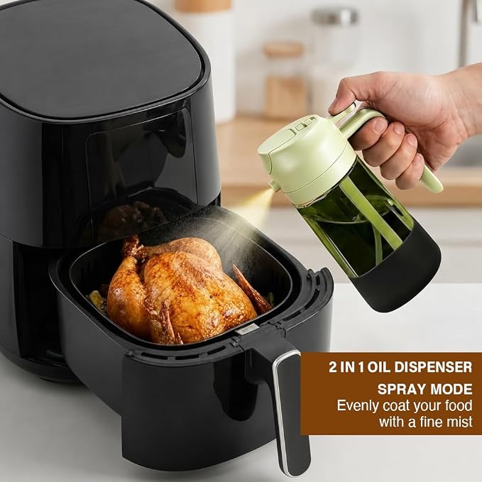 2-in-1 Oil Sprayer Dispenser, 16oz UV-Blocking Glass, Non-Slip | Extra Stability, Easy Refill, Refined Aesthetic