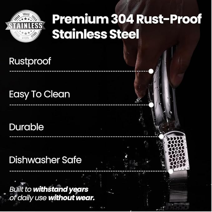 Lifetime Replacement Garlic Press Stainless Steel No Need to Peel, Detachable Handle for Coarse Mincing - Premium Garlic Mincer Tool, Rust-Proof, Easy to Clean, Dishwasher Safe Garlic Crusher