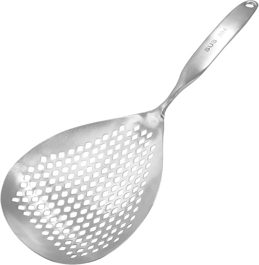 Jiozermi Stainless Steel Skimmer Slotted Spoon, Pasta Spider Strainer Ladle for Frying and Cooking, Durable 304 Stainless Steel Frying Strainer Spoon for Noodles, Pasta, and Vegetables