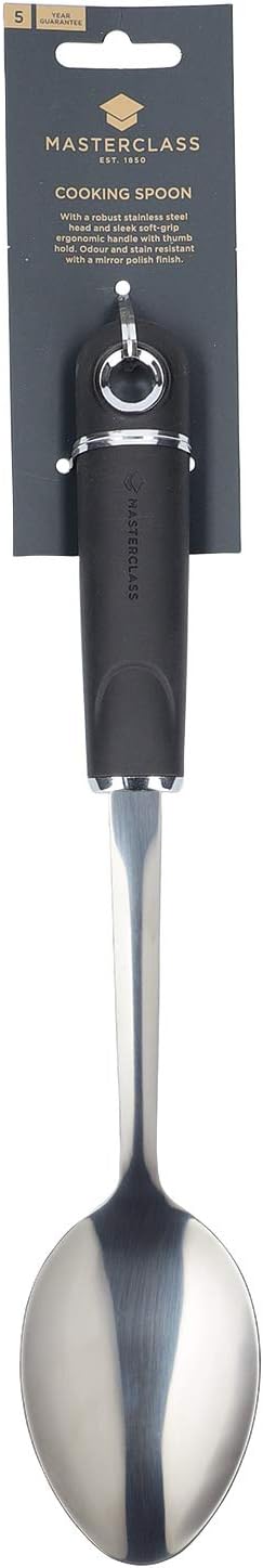MasterClass Cooking Spoon with Soft Grip Handle, Stainless Steel, 33.5 cm