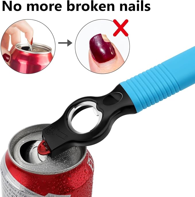 2-Pack Magnetic 2-in-1 Beer Bottle Cap & Soda Can Opener-Blue | Soft Silicone Handle with Built-in Magnet Sticks to Fridges / Easy Can Tab Opener for Bartenders, Seniors, and Long nails