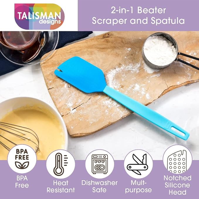 Talisman Designs 2-in-1 Beater Scraper & Spatula | Baking & Cooking Kitchen Tool | Multipurpose Utensil | Spatula Baking Scraper | Comfort Grip Handle
