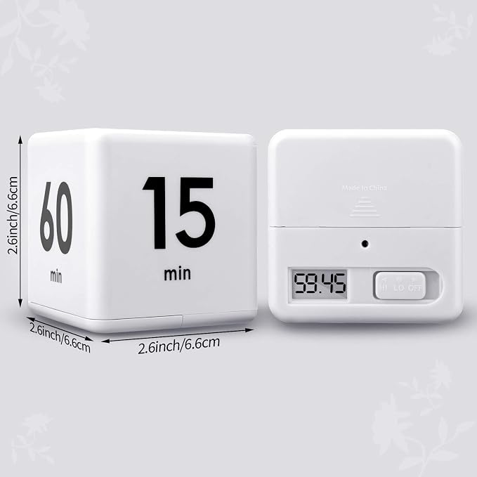 Weewooday 2 Pieces Cube Productivity Timer Flip Gravity Sensor Flip Countdown Countup Workout Timer Management 1 3 5 10 Minutes and 15 20 30 60 Minutes for Back to School Work Kitchen(White)