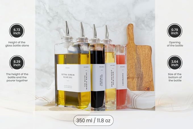Molimoli Olive Oil Dispenser Bottle for Kitchen, Automatic Pourer, Glass Dispenser for Kitchen, Olive Oil Cruet, | Set of 4 - Silver