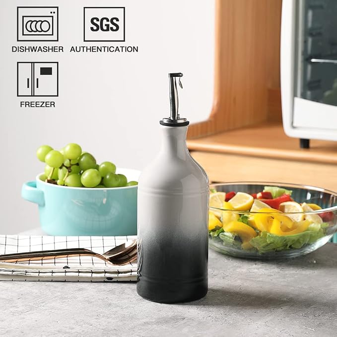 Sweejar Ceramic Olive Oil Dispenser Bottle, Opaque Oil Cruet Protects to Reduce Oxidation, Suitable for Storage Vinegar, Coffee Syrups & Other Liquids, Pack of 1, 15.5 Fl Oz(Gradient Gray)