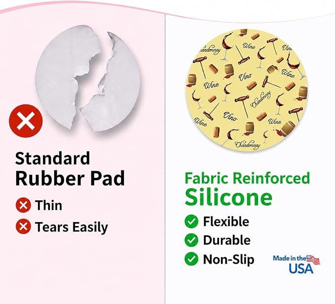 Andreas Silicone Jar Opener, Unwind with Wine – 6.25" Non-Slip Lid Gripper & Garlic Peeler, Food and Dishwasher Safe, Multi-Use, Durable Silicone & Fabric, Made in the USA, JO-953