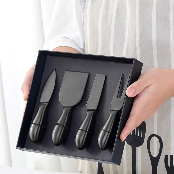Cheese Knife Set,Stainless Steel Cheese Tool,Ergonomic Design&Easy To Use, for Birthday/Parties/Wedding/Bridal Shower/Housewarming and Anniversary (blackcase) black x case
