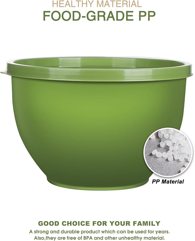 Greentainer Plastic Mixing Bowls with Lids Set for Kitchen, 5 Set Nesting Bowls for Mixing, Baking, Prepping, Cooking and Serving Food, Mixing Bowls Dishwasher, Microwave Safe