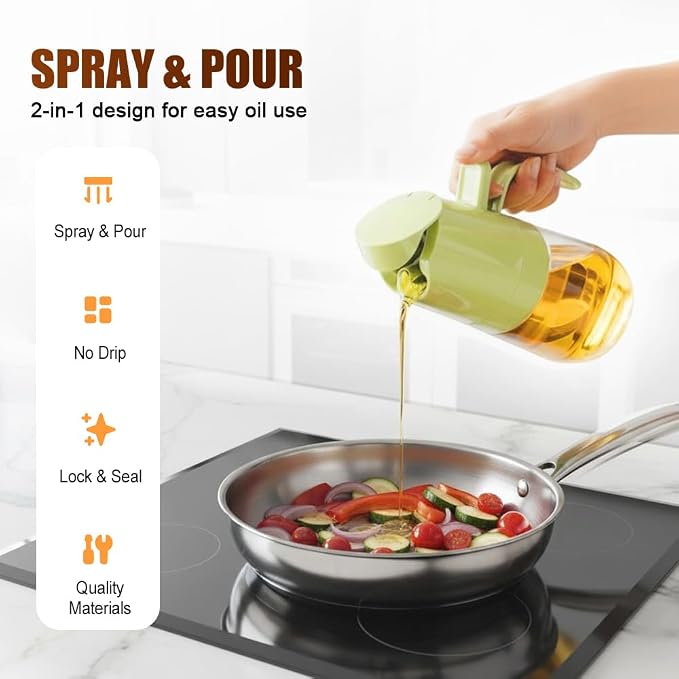AIIONP 2 in 1 Glass Oil Sprayer & Dispenser, 2026 Premium Olive Oil Dispenser Bottle for Kitchen, Food-grade Oil Spray Bottle for Cooking, Air Fryer, Frying, BBQ (White-500ml)