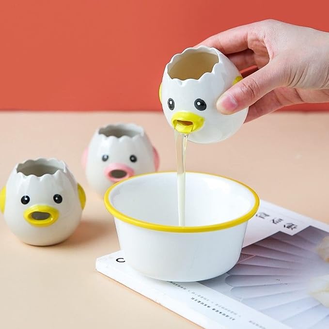 2Pcs Ceramic Egg Separator Set, Chicken-Shaped Yolk & White Divider | Pink/Yellow｜Serrated Edge Design｜Baking/Cooking Use｜Mess-Free Separation｜Dishwasher Safe｜Compact Storage｜Fun Kitchen Gadget