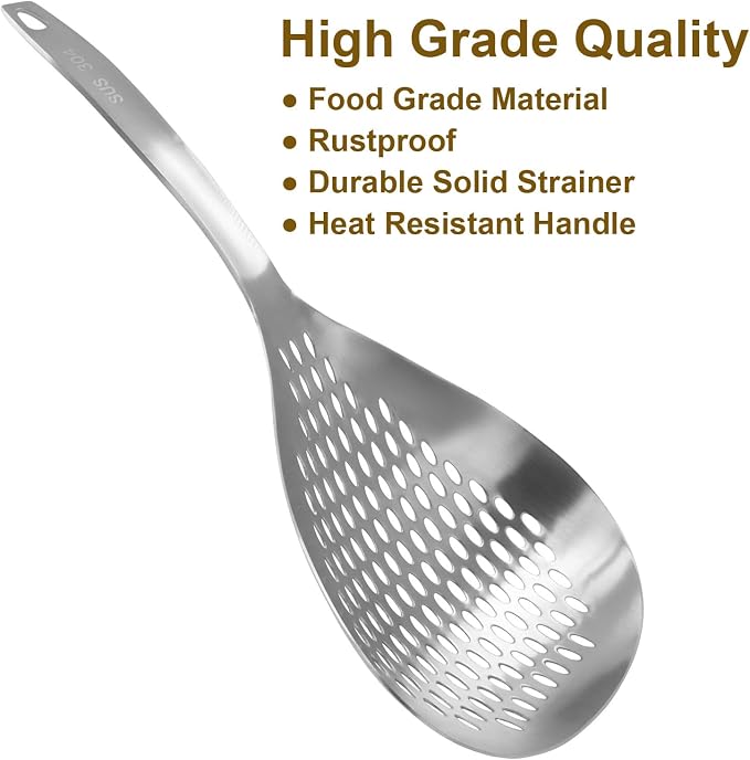 Jiozermi 2 Pcs Stainless Steel Skimmer Slotted Spoon, Pasta Spider Strainer Ladle for Frying and Cooking, Durable 304 Stainless Steel Frying Strainer Spoon for Noodles, Pasta, and Vegetables