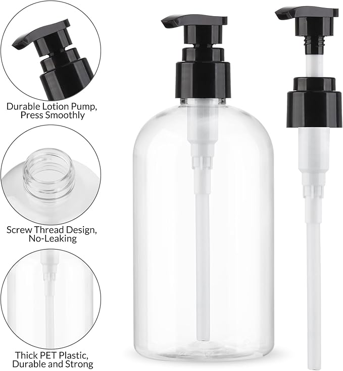 Empty Pump Bottles Dispenser 2 Pack 300ml/10.15oz. Clear Plastic Pump Bottle Dispenser for Essential Oil Soap Lotion Shampoo